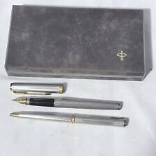 Parker Premier Fountain Pen 18K 750M Nib & Ballpoint Pen Set Silver Argent W/Box picture