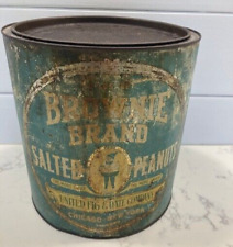 Brownie Brand Salted Peanuts Advertising Tin Chicago New York Blue Vintage 10 lb picture