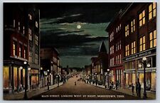 Postcard Main St. Looking West by Night Morristown Tennessee *C5522 picture