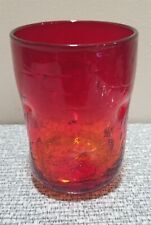 Vintage BLENKO RED Orange TUMBLER Crackle Glass Dimple Pinched 4 1/2