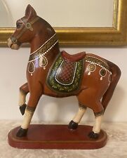Vintage Solid Wood Hand Carved Crafted Horse Figure Folk Art Painted Statue 10” picture