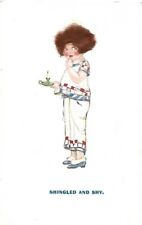 1923 Regent Fabric Hairstyle Novelty Postcard SHINGLED AND SHY Cute Girl Pajamas picture