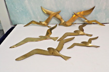 Vintage Solid Brass Bird Flying Seagulls Wall Hanging Set of 5 picture