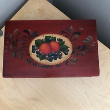 Vintage Hand Painted Brown Multi Fruit Velvet Lined Wooden Box picture