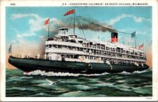 S.S. Christopher Columbus Ship En Route Chicago to Milwaukee Vintage Postcard picture