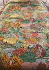 Vintage Retro 1977 Utica Jungle Zoo Print King Sized Flat Sheet No Flaws picture