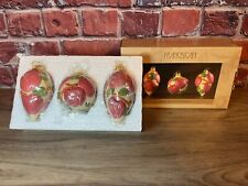 VINTAGE FRANCISCAN APPLE 3D SET OF 3 HOLIDAY CHRISTMAS ORNAMENTS NEW IN BOX picture