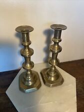 Beautiful Pair Of 10” Antique Victorian Brass Push-up Candlestick Holders picture