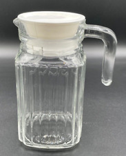 Vintage ARC France Clear Glass Ribbed Refrigerator Pitcher w/Handle 6.50