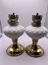 Vintage Milk Glass Miniature Oil Lamps Set Of Two Hong Kong 5.5 picture