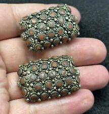 Tibeten Vinatge Old Antique Style 2 Spacer Beads Real Brass Coral picture