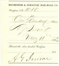 Rochester and Syracuse Rail-Road Stub issued to and signed by A.G. Jerome - Auto picture