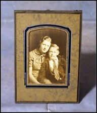 Vintage B&W Photograph Mother & Son Art Deco Studio Holder 2.5 X 3.5 in #A2994 picture