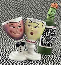 Vintage Clay Art Anthropomorphic Wine Glasses and Bottle Salt & Pepper Shakers picture