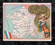 Victorian Stock Trade Card France Map French Coins Girl with Umbrella 4.5x3.5 picture