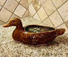 Brown glazed ceramic duck planter mid-century modern W/ floral foam 14”L -  EUC picture
