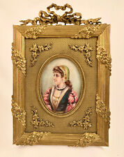  19th C. Bronze Framed Portrait, Medieval Maiden, Artist Signed picture