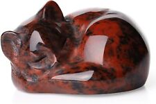 Sleeping Cat Statue Red Obsidian Healing Gemstone Hand Carved Cute Kitten Statue picture
