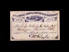 1871 Vermont & Mass & Troy & Greenfield Railroads - EX RARE Railroad Annual Pass picture