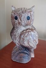 Vintage Pottery Barn Large Wooden Handcarved Hand Painted Owl picture