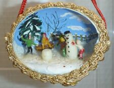 Antique Vintage Christmas Egg Diorama Frosty the Snow man Hand Made & Painted picture