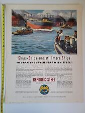 RARE 1941 WWII REPUBLIC STEEL SATURDAY EVENING POST POSTER ILLUSTRATION NAVY picture