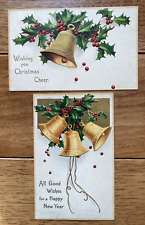 Antique Ellen Clapsaddle signed Post Cards Christmas Cheer New Year Bells Holly picture