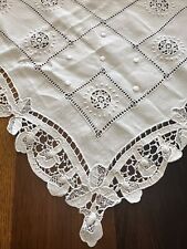 Vintage Tablecloth Whitework Open Work Lace Embroidered 59x59 picture