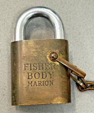 VTG GM Fisher Body Marion Brass Padlock; Marion IN Stamping Plant w/ Key & Chain picture