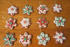 12 Mini Gingerbread Snowflake Cookie Christmas Tree Ornaments Set Baker Decor  picture