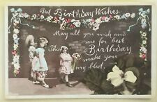 Vintage Aristophot Postcard Birthday Children Flowers Photo Portsmouth 1909   picture