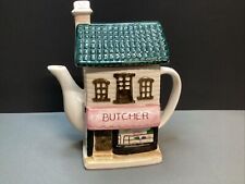 Chang Shong Teapot Collectible White Ceramic Butcher Meat Market Building  picture