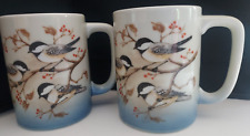 Otagiri CHICKADEES and BERRIES Mug Cup Made In Japan - Set pf 2 picture