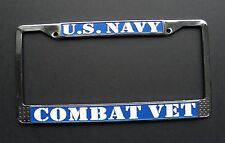 COMBAT VETERAN US NAVY VET USN CHROME PLATED LICENSE PLATE FRAME 6 X 12 INCHES picture
