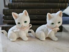 Vintage White Kitten Figurines With Pink Bow Cat Lovers Cute Kittens Home Decor picture