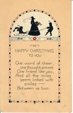 Vintage 1923 Happy Christmas Greetings Poem Postcard, Silhouettes M126 picture