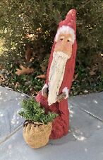 Hand Painted Santa Primitive Rustic Wood Log Signed Lutz and Dated 1991 #669 picture
