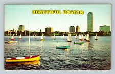 Boston MA- Massachusetts, Boston Skyline and the Charles River, Vintage Postcard picture