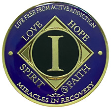 NA 1 Year Purple, Gold Plated Medallion, Narcotics Anonymous Coin picture