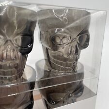 Skull Shot Glasses Barware Halloween Set Of 4 Plastic Smoke Colored picture
