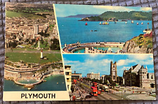 Vintage Aerial Multiview Postcard - Plymouth in Devon, UK - Double-Decker Buses picture