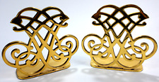1 Pair Decorative Laquered Brass Bookends - Gold / Yellow - Made in India picture