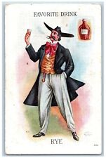 Humor Comic Postcard Men Big Hat Favorite Drink Rye c1910's Unposted Antique picture