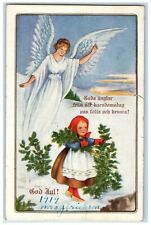 1919 Christmas Angel Girl In Winter Embossed Garfield Kansas KS Antique Postcard picture