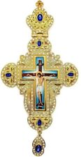 Pectoral Cross Blue Stones Crystallized Christian Priest Bishop Crucifix Pendant picture