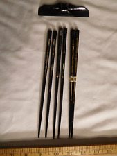 3 Pr. Vintage China / Japan Square Chopsticks w/ Inlaid Mother of Pearl & Holder picture