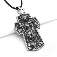 Archangel Patron Saint St Michael Textured 3D Cross Shield Pendant Necklace picture