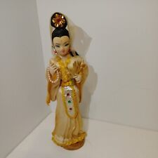 Vintage 1950-60s Asian Doll With Satin/Silk Beige Dress/Costume picture