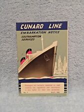 VINTAGE ORIGINAL 1953 Cunard Line Embarkation Notice Southampton Services  picture