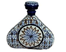 Quimineral Mexican Pottery Wine Decanter Hand Painted Blue White Brown 7.5
